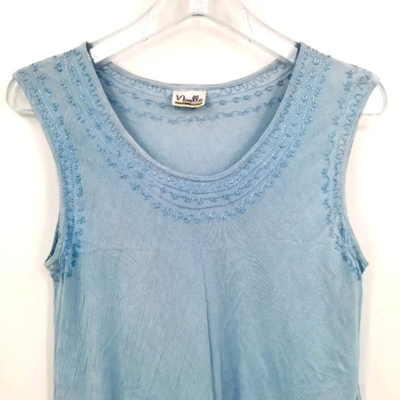 Noelle Women's One Size Blue Embroidered Tank Top - Picture 3 of 13